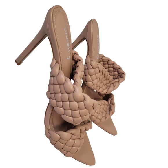 Viviany Women's Nude Braided Mule Heels With Pointed Toe & Stiletto Heel Size 8 - Picture 3 of 12